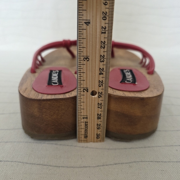 Vintage Candies Womens Red Wooden Sole Flip Flop Sandals Shoes 90s Y2K Sz 7.5-8 - Picture 6 of 12